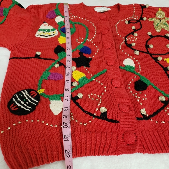 Vintage 90s Ugly Christmas Sweater Cardigan bulb lights Size medium - Picture 10 of 10
